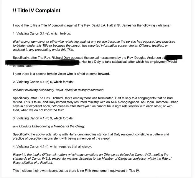 David Halt Title IV Complaint