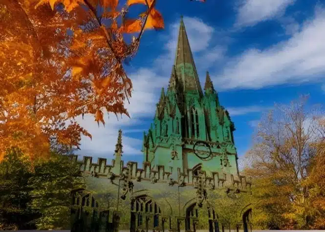 Church building in autumn