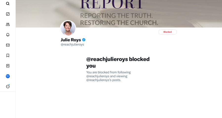 Julie Roys, dirtbag from hell, has blocked Anglican Watch. We applaud the move.